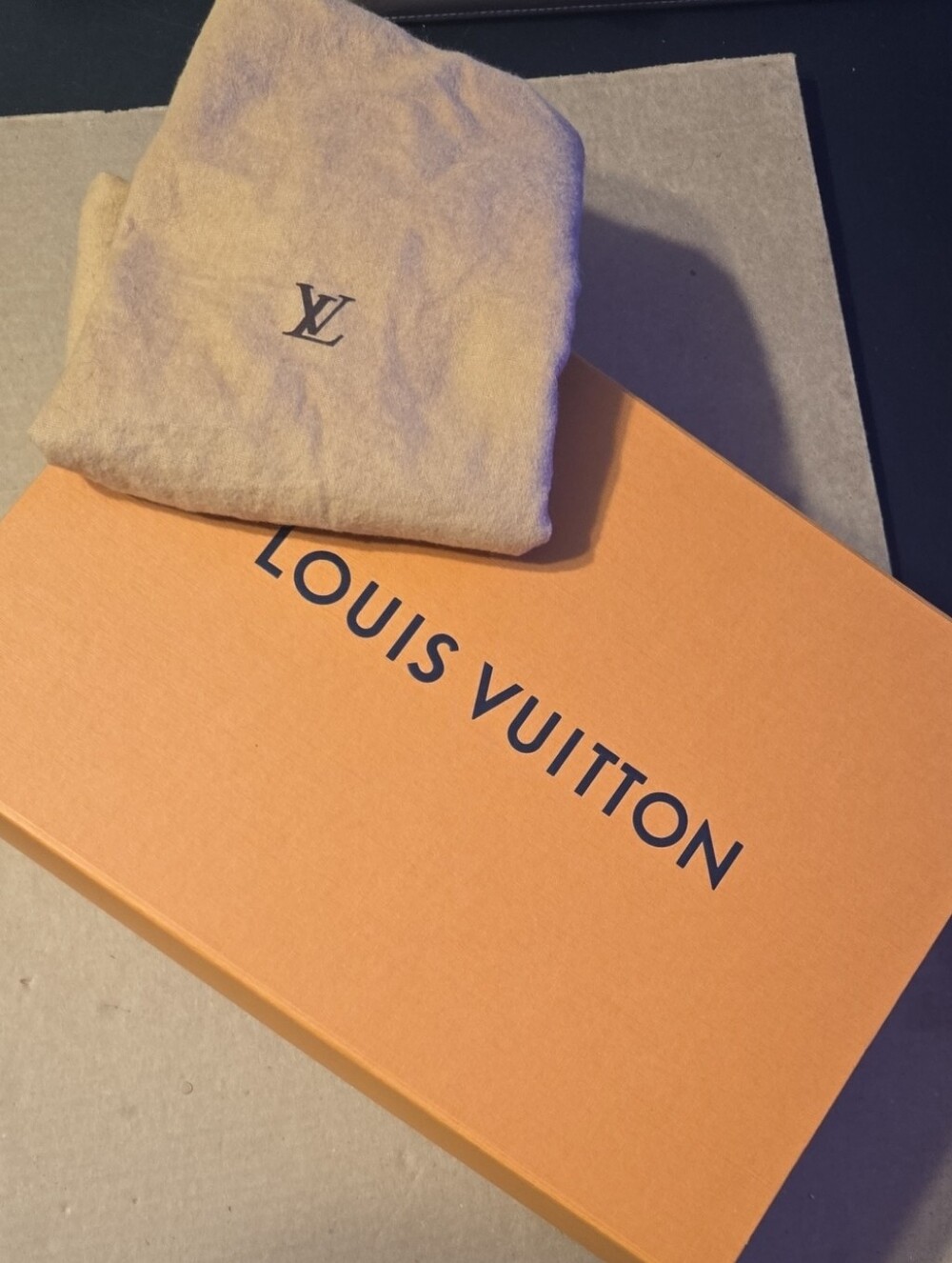 Authentic Louis Vuitton Beige Dust Pouch with LV Logo And Box